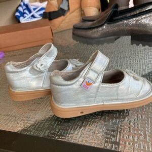 Mooshu Trainers Leather Silver Kids Dress Shoes with Velcro Strap